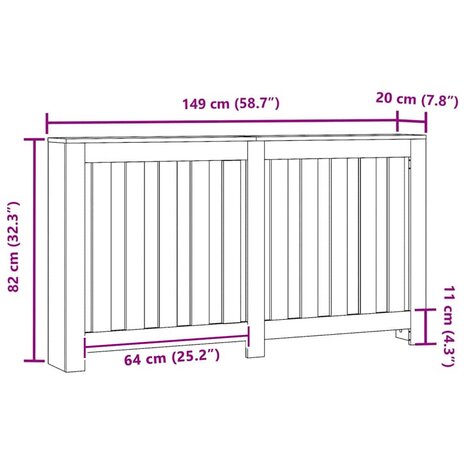 radiatorafdekking Zwart Eiken 149x20x82 cm Geëngineerd Hout 7