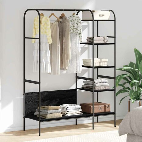 Kledingrek met Planken Zwart Eik 120x44x160 cm 1