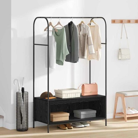 Kledingrek met Planken - Zwart Eik 100x44x160 cm 3