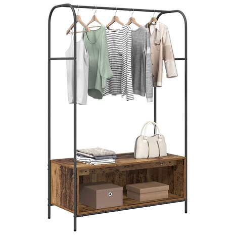 kledingrek met planken van oud hout 100x44x160 cm 2