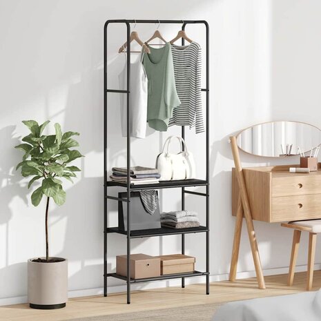 Kledingrek met planken met plank Zwart eiken 60 x 30 x 171 cm 1
