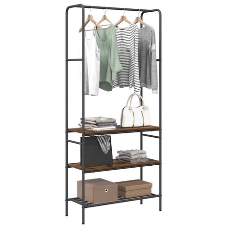 Kledingrek met planken Gerookt eiken 77 x 30 x 171 cm 2