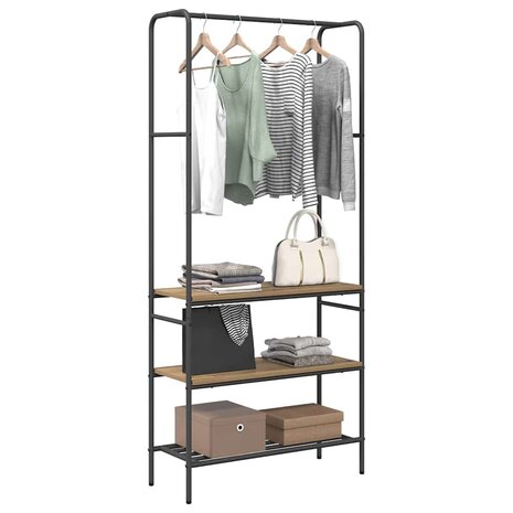 Kledingrek met planken artisanaal eikenkleurig 77 x 30 x 171 cm 2