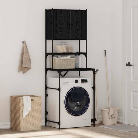 wasmachinekast Zwart Eiken 68x48.5x194 cm 1