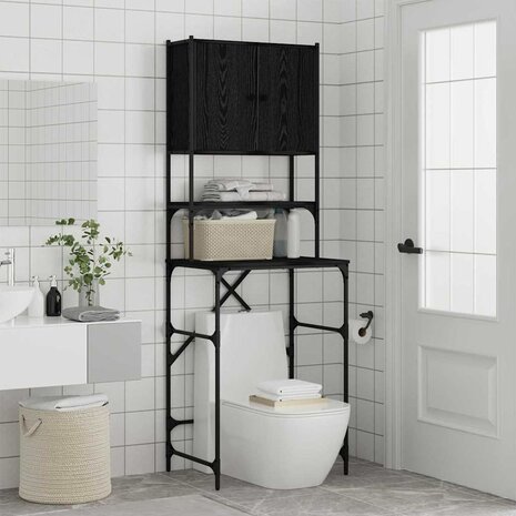 wasmachinekast Zwart Eiken 68x48.5x194 cm 3