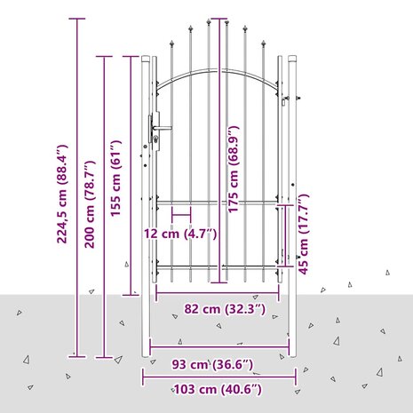 Tuinpoort met slot Grijs 170 x 100 cm 100 x 175 cm Staal 6