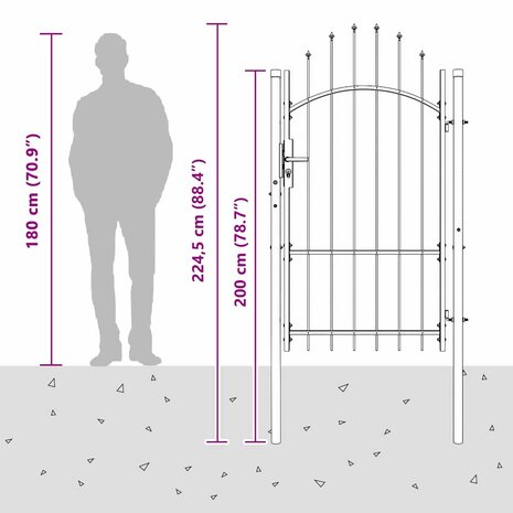 Tuinpoort met slot Grijs 170 x 100 cm 100 x 175 cm Staal 7