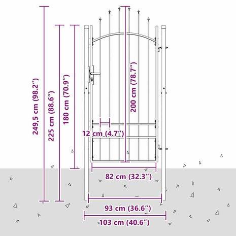 Tuinpoort met slot Grijs 200 x 100 cm 100 x 200 cm Staal 6
