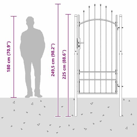Tuinpoort met slot Grijs 200 x 100 cm 100 x 200 cm Staal 7