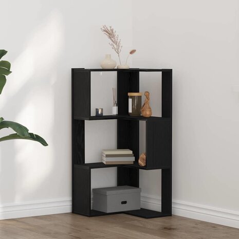 Hoekboekenkast 3-laags 50x50x102 cm hout zwart eikenkleur 1
