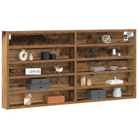 Vitrinekast wandgemonteerd bewerkt hout oud houtkleurig 2