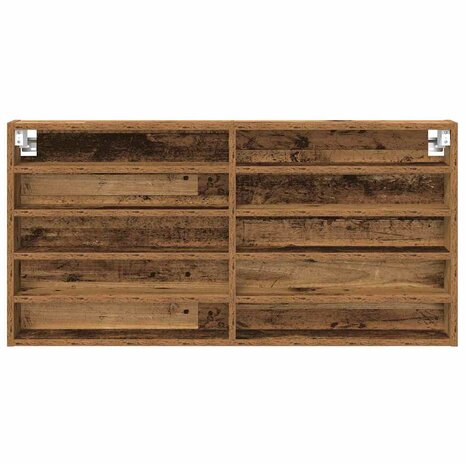 Vitrinekast wandgemonteerd bewerkt hout oud houtkleurig 4