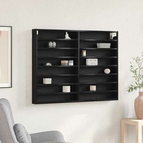 Vitrinekast 100x8,5x75 cm bewerkt hout zwart eikenkleurig 1