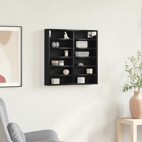 Vitrinekast 60x8,5x58 cm bewerkt hout zwart eikenkleurig 1