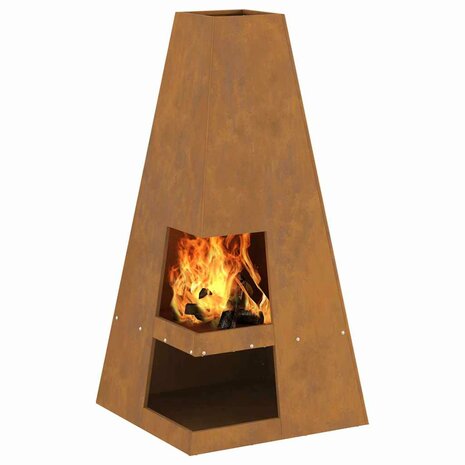 Vuurkorf met Houtopslag 50 x 50 x 100 cm - Verouderd Staal 2