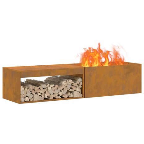 Vuurkorf met Houtopslag 160x45x35 cm Weerbestendig Staal 2