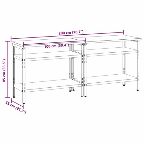 2-delige werkbank set in grijs staal 8