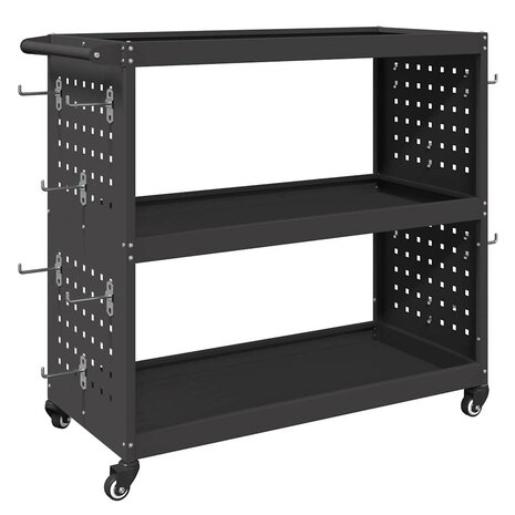 Gereedschapswagen met plank met wiel met opslag Zwart 75 x 35 x 73 cm Metaal 6