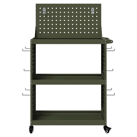 Gereedschapswagen met plank met wiel met opslag Olijfgroen 65 x 35 x 111 cm 4
