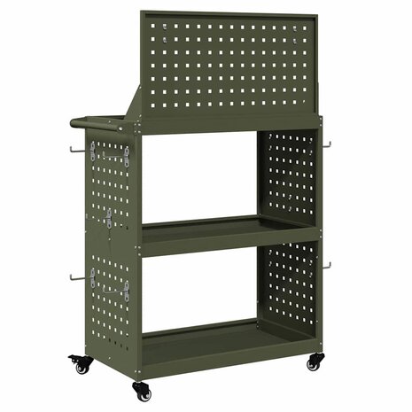 Gereedschapswagen met plank met wiel met opslag Olijfgroen 65 x 35 x 111 cm 6