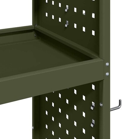 Gereedschapswagen met plank met wiel met opslag Olijfgroen 65 x 35 x 111 cm 7