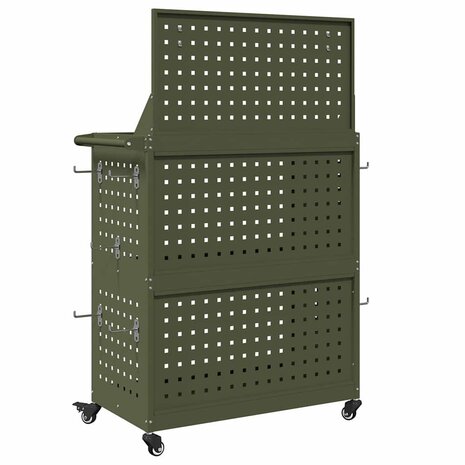 Gereedschapswagen met plank met wiel met opslag Olijfgroen 65 x 35 x 111 cm Metaal 6