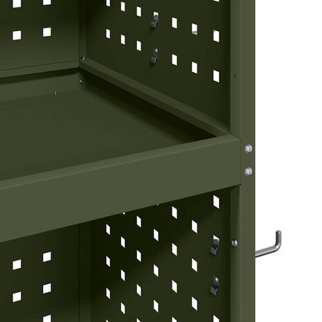 Gereedschapswagen met plank met wiel met opslag Olijfgroen 65 x 35 x 111 cm Metaal 7