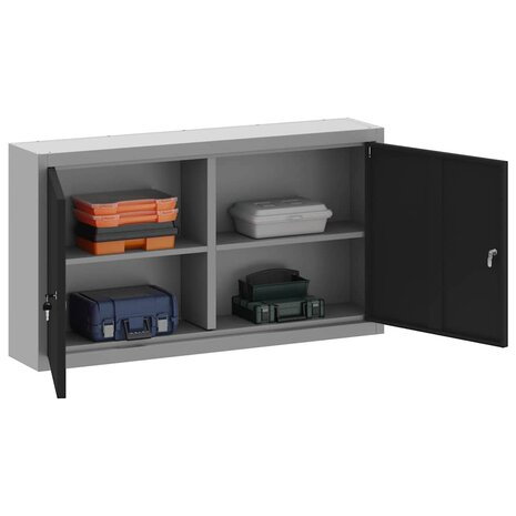 Gereedschapskast wandgemonteerd 100x20x55 cm staal zwart 2