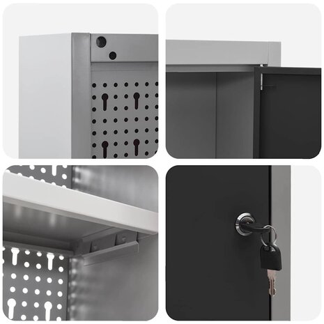 Gereedschapskast wandmontage pegboard 100x20x55 cm staal zwart 8