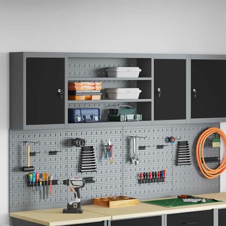 Gereedschapskast wandmontage pegboard 150x20x55 cm staal zwart 1