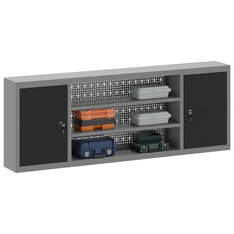 Gereedschapskast wandmontage pegboard 150x20x55 cm staal zwart 2