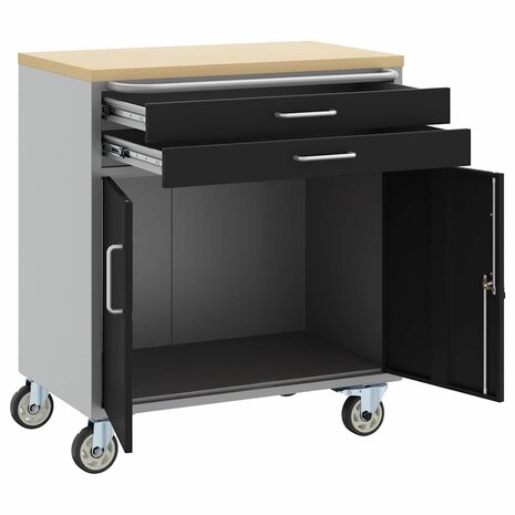 Gereedschapskast met wielen en slot 75x45x85 cm staal zwart 3