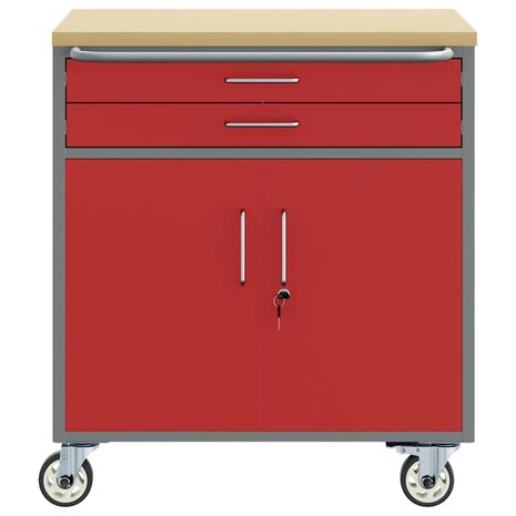 Gereedschapskast met wielen en slot 75x45x85 cm staal rood 5