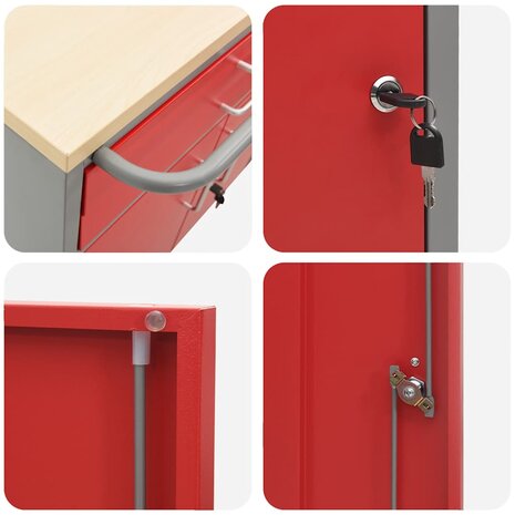 Gereedschapskast met wielen en slot 75x45x85 cm staal rood 7