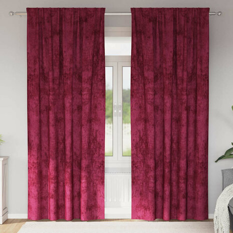 Velours Gordijnen 2 stuks met Oogjes Bordeauxrood 225x140 cm 1