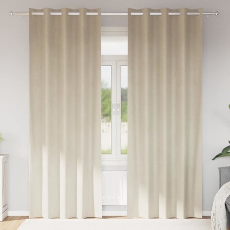 Gordijnen 2 st verduisterend met ringen fluweel crèmekleurig 1