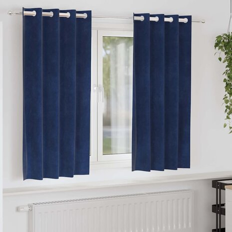 Gordijnen 2 st verduisterend met ringen fluweel donkerblauw 1