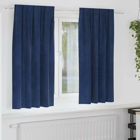 Gordijnen 2 st verduisterend met bovenband fluweel donkerblauw 1