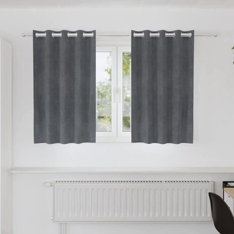 Gordijnen 2 st verduisterend met ringen fluweel superlichtgrijs 1