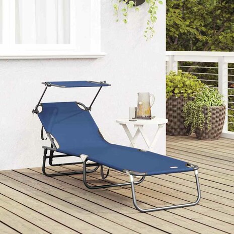 Vouwbare Ligbed met Luifel Blauw 600D Oxford Stof 2