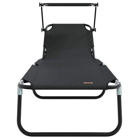 Vouwbaar Ligbed met Luifel Zwart 600D Oxford Stof 3