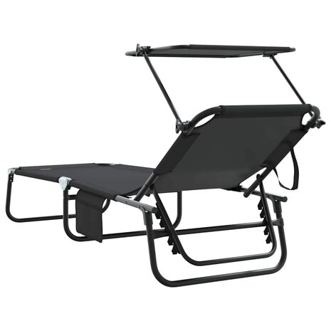 Vouwbaar Ligbed met Luifel Zwart 600D Oxford Stof 5