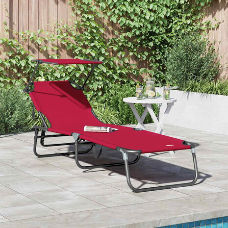Vouwbaar Ligbed met Luifel Rood 600D Oxford Stof 1