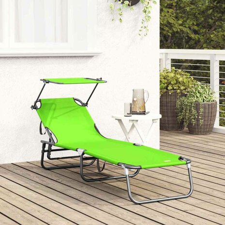 Opvouwbaar Ligbed met Luifel Groen 600D Oxford Stof 2