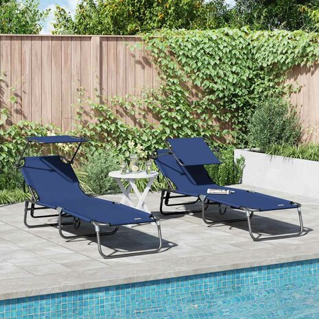 Vouwbare Ligbedden 2 stuks met Luifel Blauw 600D Oxford Stof 1