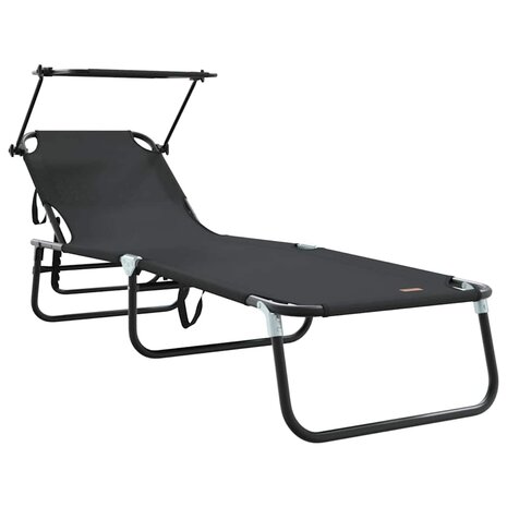 Vouwbare Ligbedden 2 stuks met Luifel Zwart 600D Oxford Stof 3