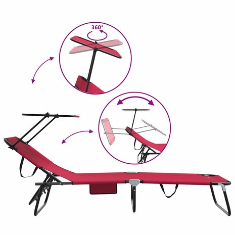 Vouwbare Ligbedden 2 stuks met Luifel Rood 600D Oxford Stof 8