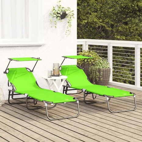 Vouwbare Ligbedden 2 stuks met Luifel Groen 600D Oxford Stof 2