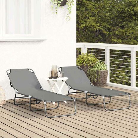 Opvouwbare Ligbedden 2 stuks Draagbaar Grijs 600D Oxford Stof 2