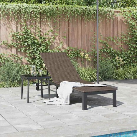 Ligbed met wielen poly rattan bruin 2